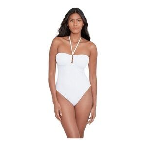 Lauren Ralph Lauren Crochet Ring Bandeau One-Piece in White NWT